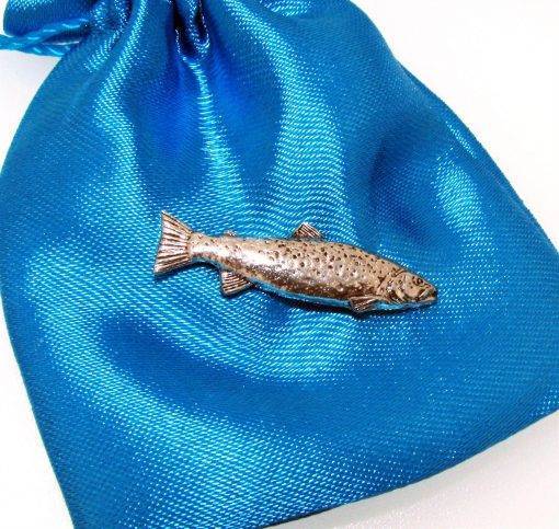 Brown Trout Pin Badge - high quality pewter gifts from Pageant Pewter