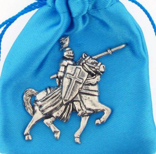 Mounted Knight Pin Badge - high quality pewter gifts from Pageant Pewter