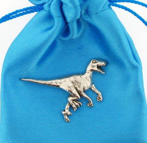 Velociraptor Pin Badge - high quality pewter gifts from Pageant Pewter